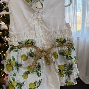 Lemon Print Kids One Piece with Gold Accents